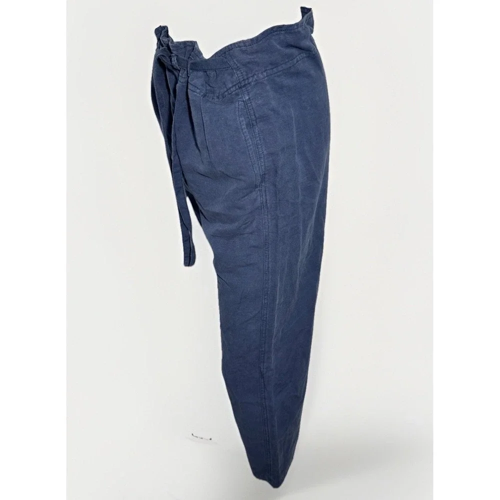 NSF Navy Blue Paperbag Waist Cropped Linen Blend Wide Legs Pants Size S/M New